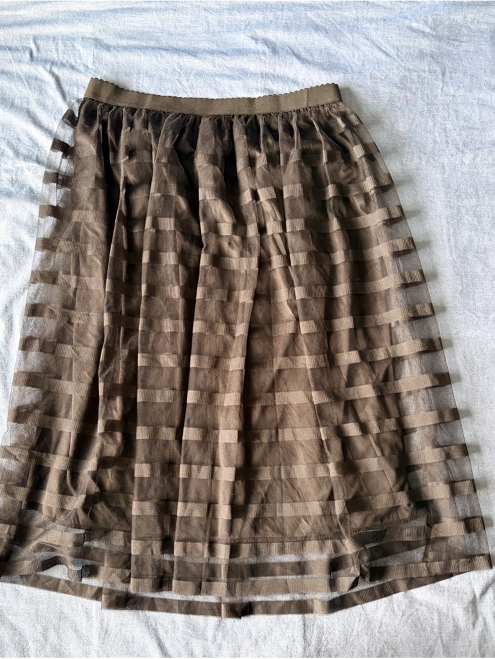 Black Striped A-Line Tulle Midi Skirt